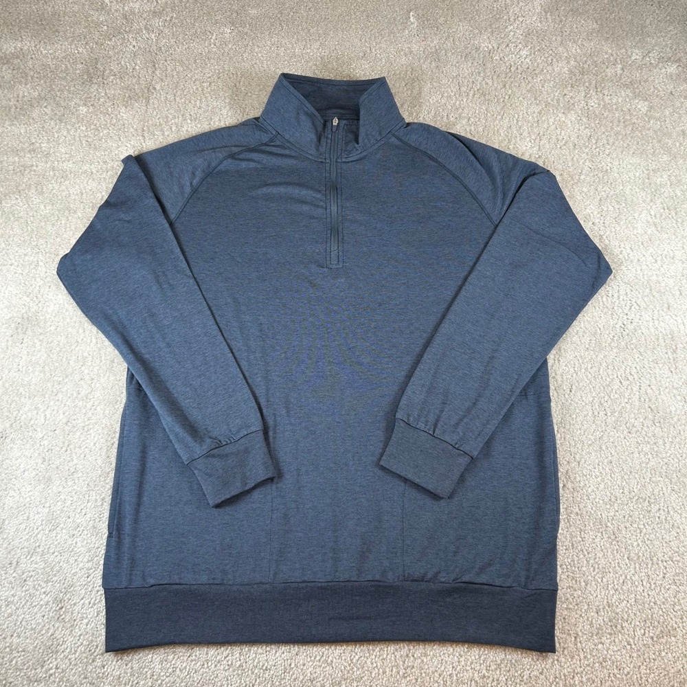 TravisMathew Men's Quarter Zip Pullover Navy‎ Blue Heather Sage View Logo Size M